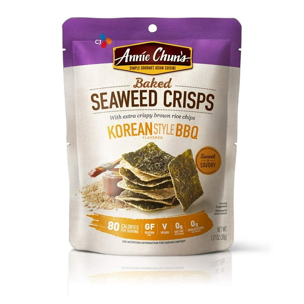 Annie Chuns Baked Seaweed Crisps, Korean BBQ Flavor, 1.27ounce (10Pack), Vegan and GlutenFree