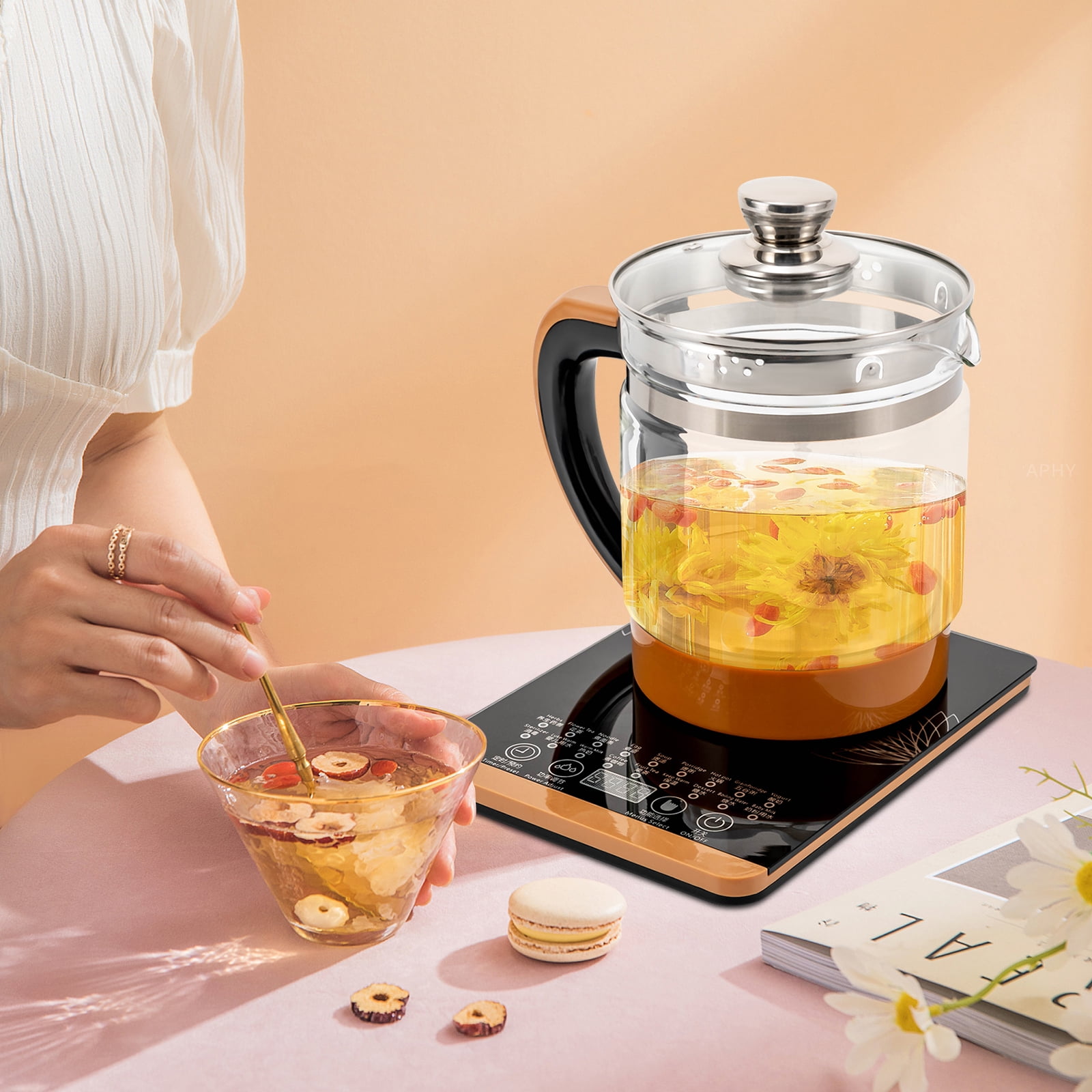 Peakora Electric Glass Kettle with 0.4gal Boiling Water Electric Kettle Temperature Control Electric Kettle with Tea Infuse Tea Maker with 18 Smart Menu Bpa-Free & Boil-Dry Protection