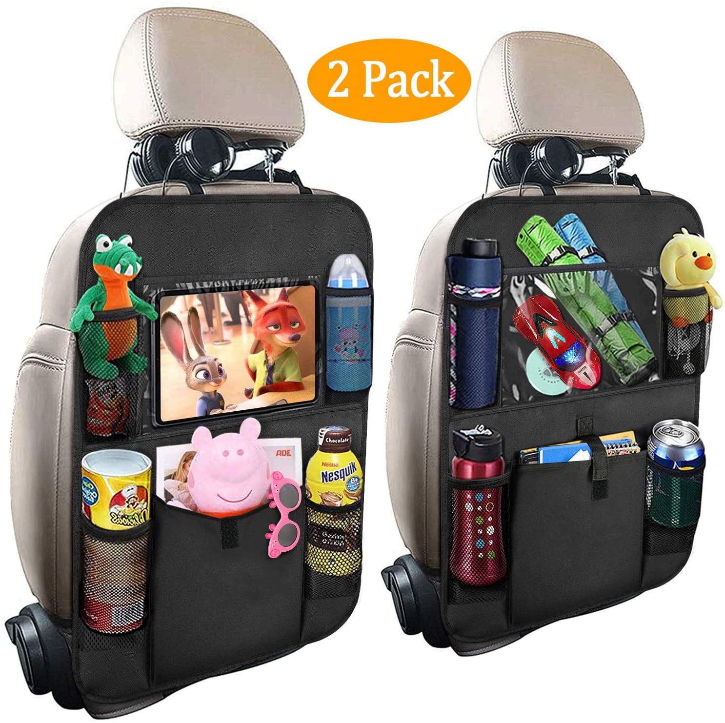 2 Pack Car Backseat Organizers For Kids, Kick Mat with 10inch Tablet