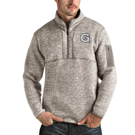 Men's Antigua Oatmeal Georgetown Hoyas Fortune Half-Zip Pullover Jacket