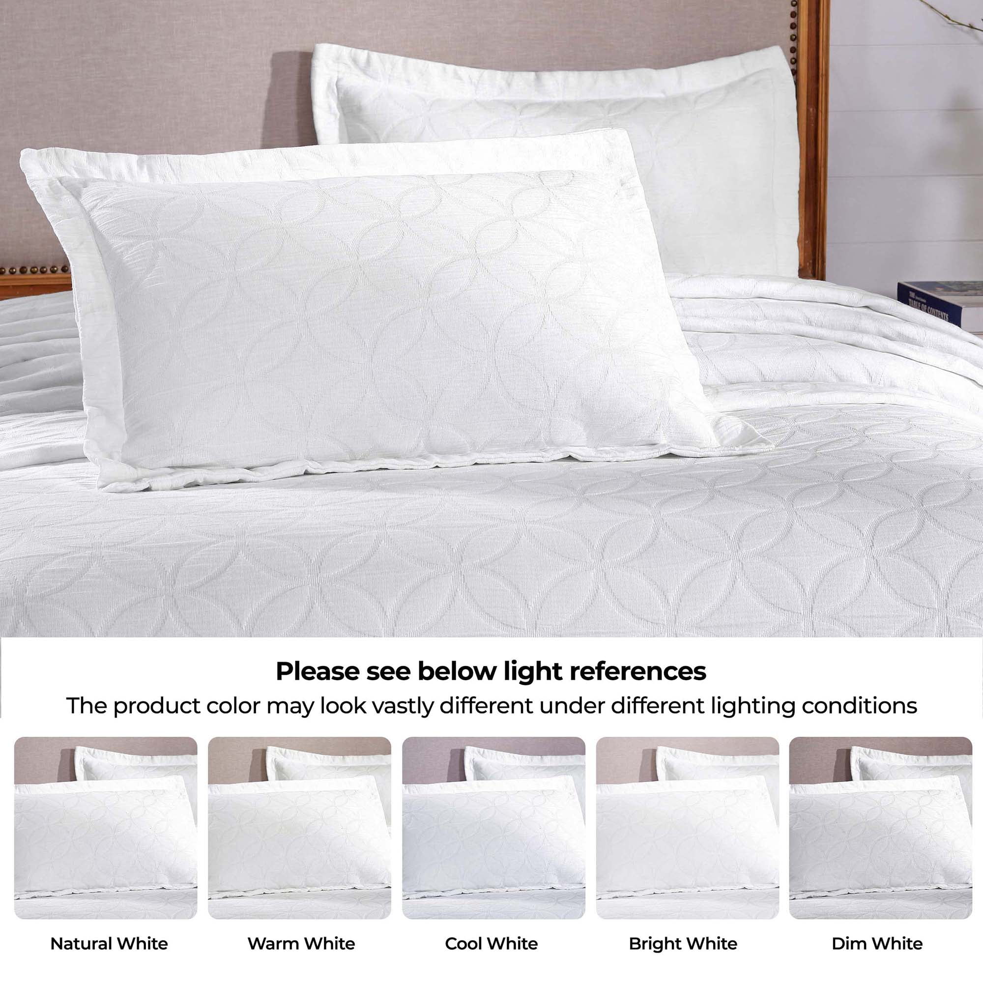 Superior 3-Piece Serenity Cotton Matelasse Line Bedspread Set, Oversized Bedspreads, Full, White