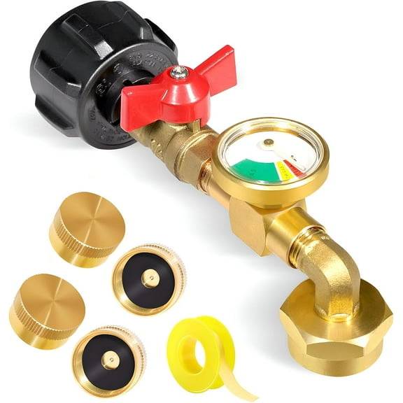 CheAAlet Propane Refill Adapter for 1LB Tank, Top-Rated Propane Elbow Adapter with Gauge, Valve 1LB Propane Bottle Cap Adapter, Universal Propane Tank Refill Kit
