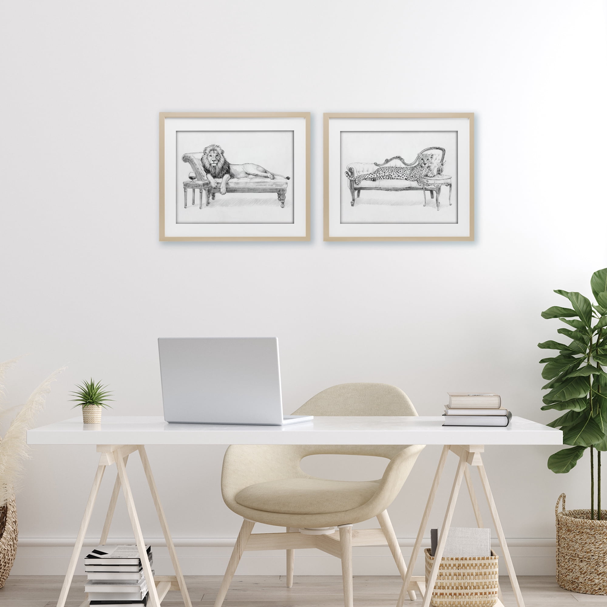 Stupell Industries Lounging Beasts Wildlife 2 Piece Birch Framed Print Under Glass Set, design by Victoria Barnes