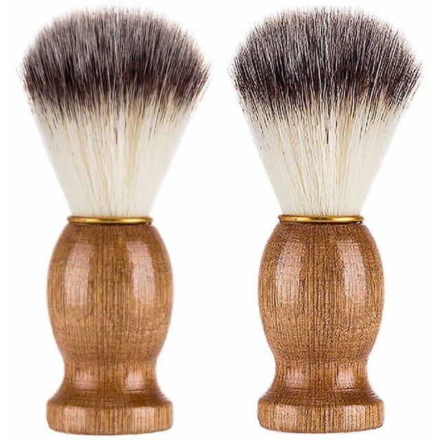 Juego de 2 brochas de afeitar, mango de madera, oso para hombres, barbería, brocha de afeitar para hombres, herramienta para limpieza facial y afeitado de barba ER