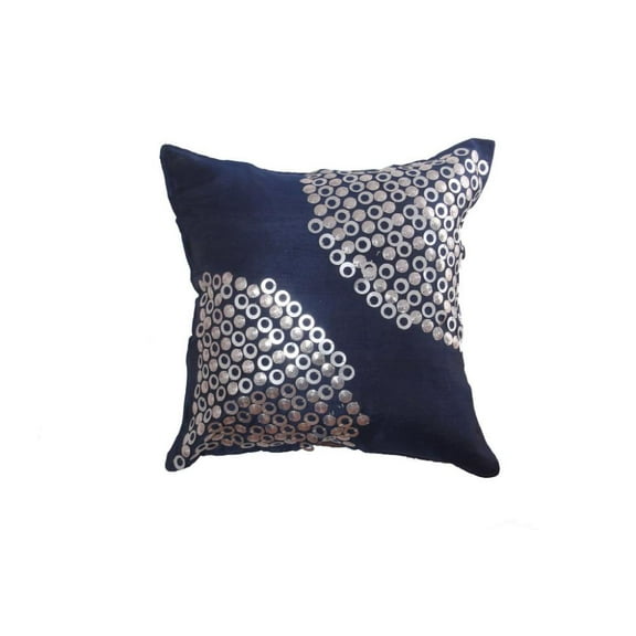 Set of 5 Silk Cushion Cover in Blue with Metal Ring Pattern