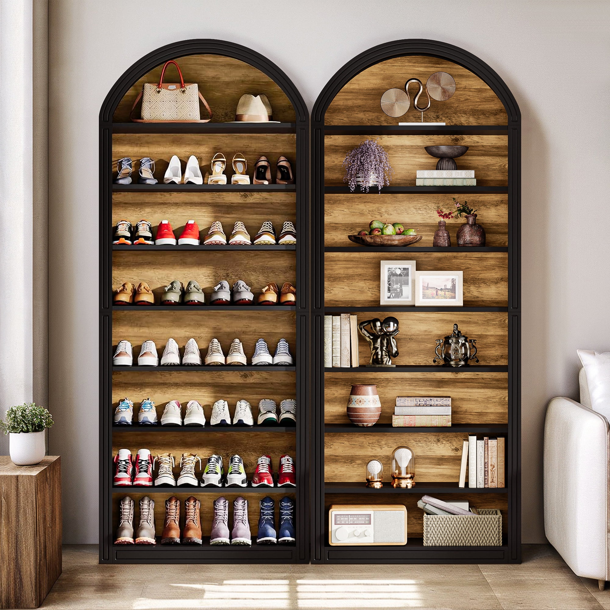 Demi Bonn 78.7" Bookshelf, 8-Tier Wooden Arched Bookcase Display Shelving Unit for Bedroom, Living Room, Black