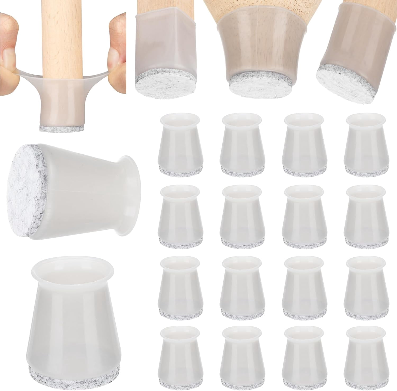 Silicone Chair Leg Floor Protectors, Felt Furniture Pads for Hardwood and Tile Floors, Rubber Chair Covers, Set of 16 Clear Pads