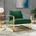 thumbnail image 2 of Accent Chair, Velvet, Metal Steel, Gold Green, Modern Contemporary Urban Design, Living Lounge Room Hotel Lobby Hospitality, 2 of 8