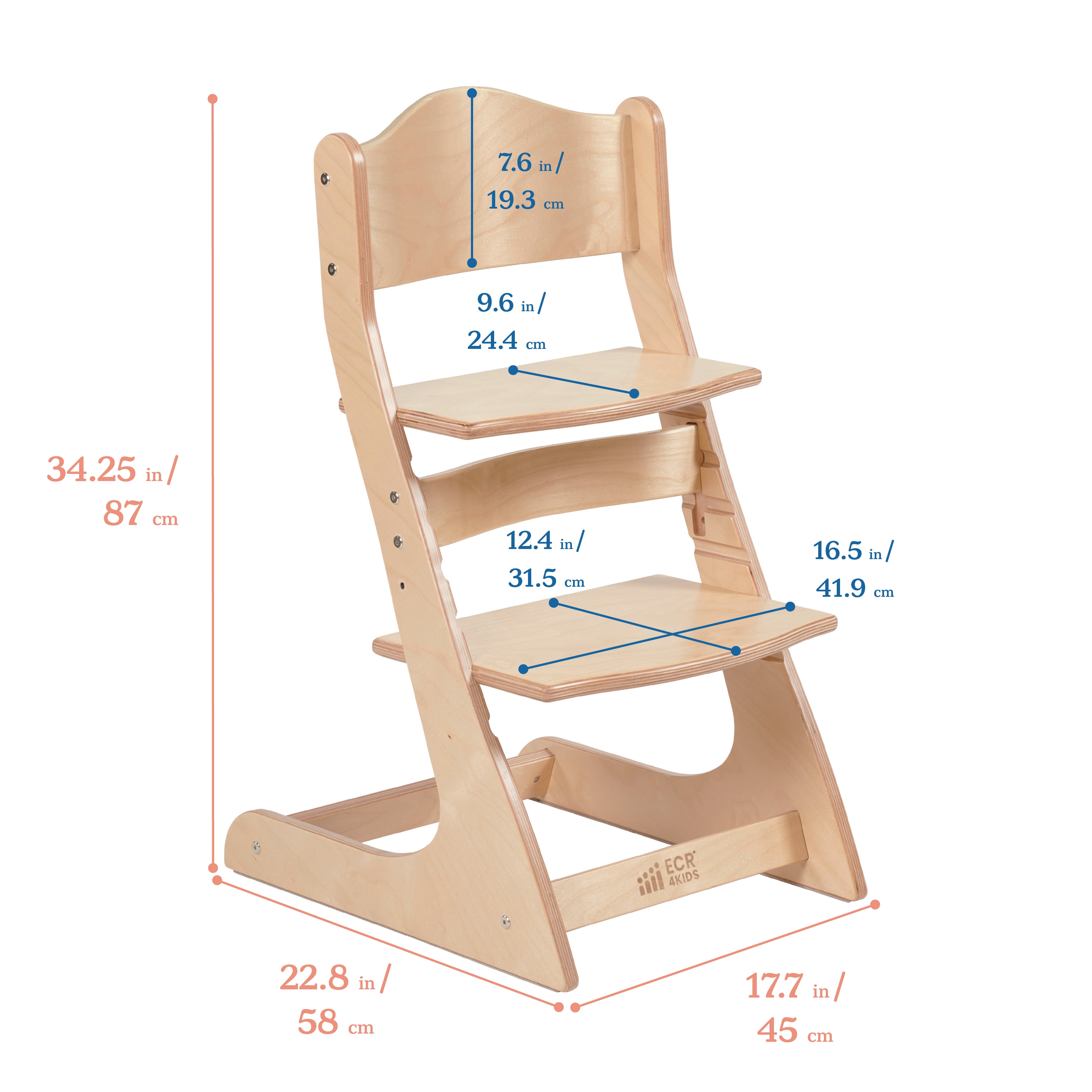 ECR4Kids Wooden Adjustable Grows with Me Transitional Chair, Montessori Furniture, Natural