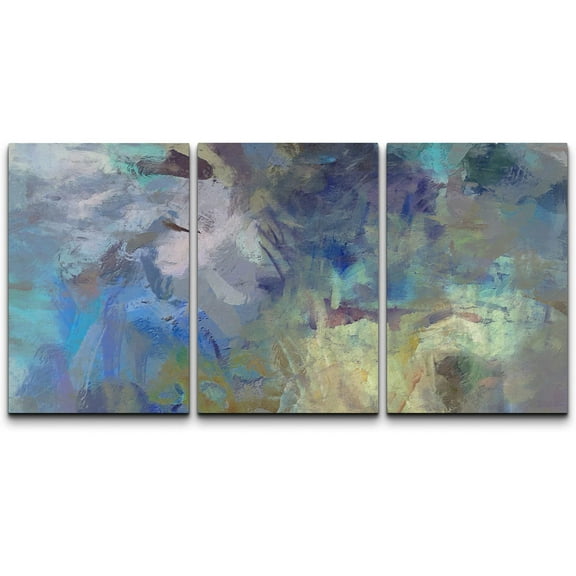 wall26 Canvas Print Wall Art Set Blue, Teal & Yellow Paint Stroke Display Abstract Shapes Illustrations Modern Art Bohemian Colorful Multicolor for Living Room, Bedroom, Office - 16"x24"