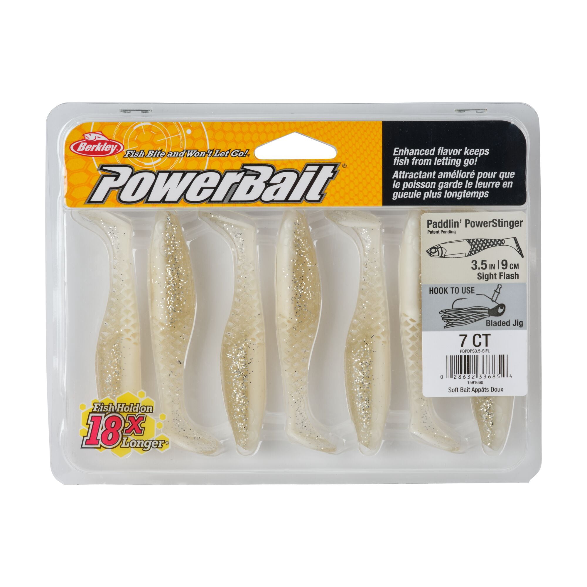 Berkley PowerBait® Paddlin' PowerStinger, 3.5 in, Swimbaits - Paddle Tail, Sight Flash (7 Count)