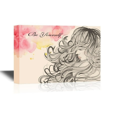 - wall26 Hair Style Canvas Wall Art - Woman with Long Curly Hair Be Yourself - Gallery Wrap Barber Shop Wall Decoration | Ready to Hang - 12x18 inches