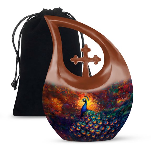 MUKTIVE Peacock Large Urn for Ashes Adult 10 Inches - Funeral Urns for Ashes Adult - Decorative Urn Human - Cremation Burial Urns - 10inch - Pack of 1