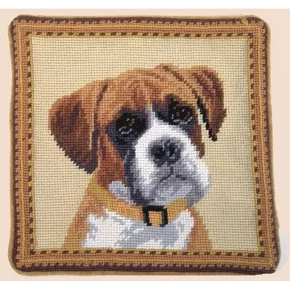Boxer Dog Needlepoint Pillow 10"x10"