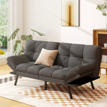 71" Convertible Futon Sofa Bed, Reclining Sleeper Couch with Memory Foam, Modern Folding Loveseat for Small Spaces, Office & Apartment