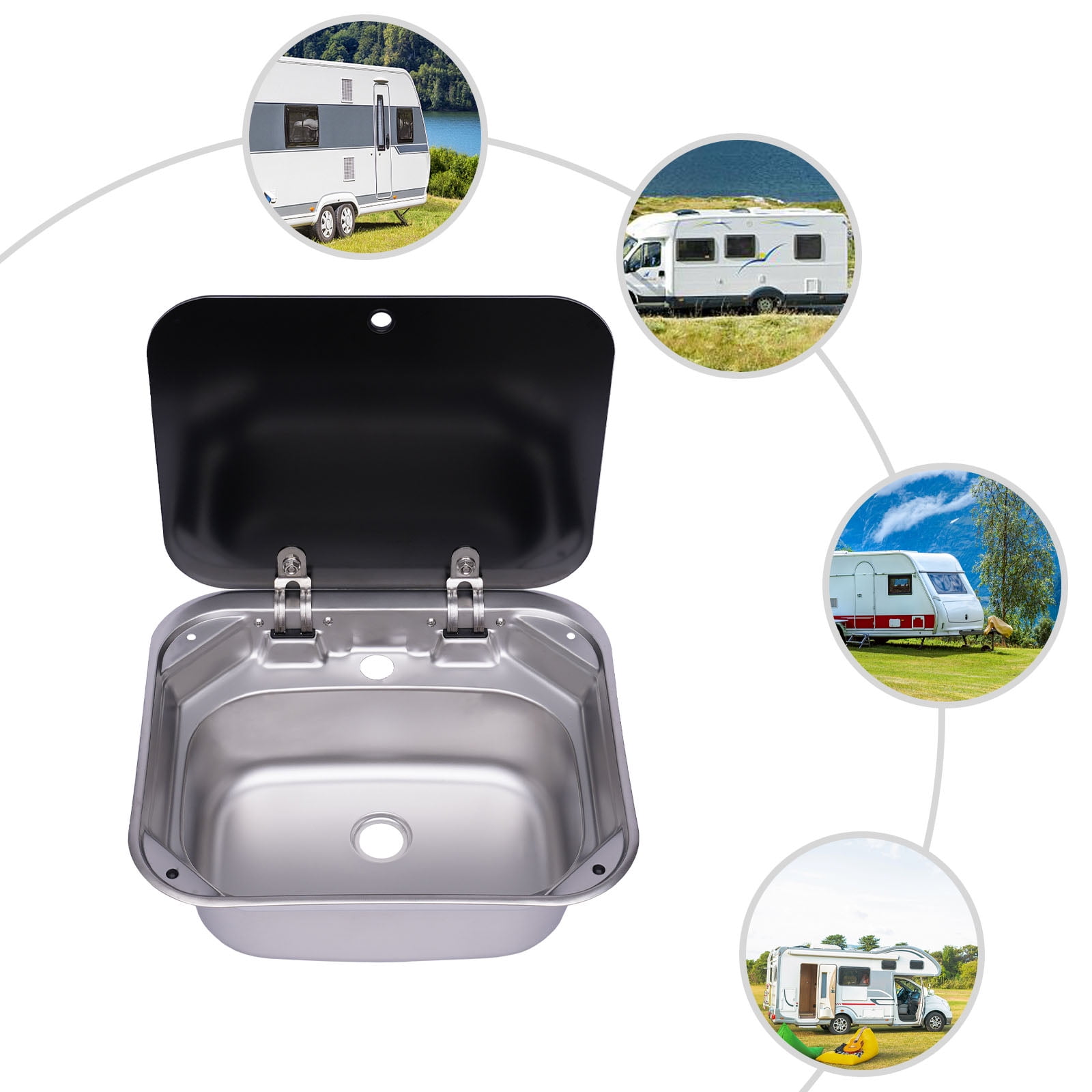 Miumaeov RV Sink Stainless Steel RV Kitchen Sink with Cover Drop In