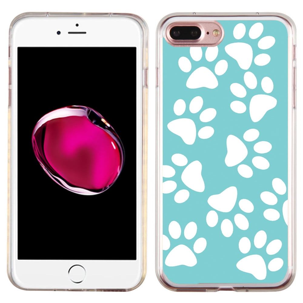 Slim-Fit Case for Apple iPhone 8 PLUS / 7 PLUS, OneToughShield ® Premium TPU Gel Protector Phone Case - Pet Paw / Teal