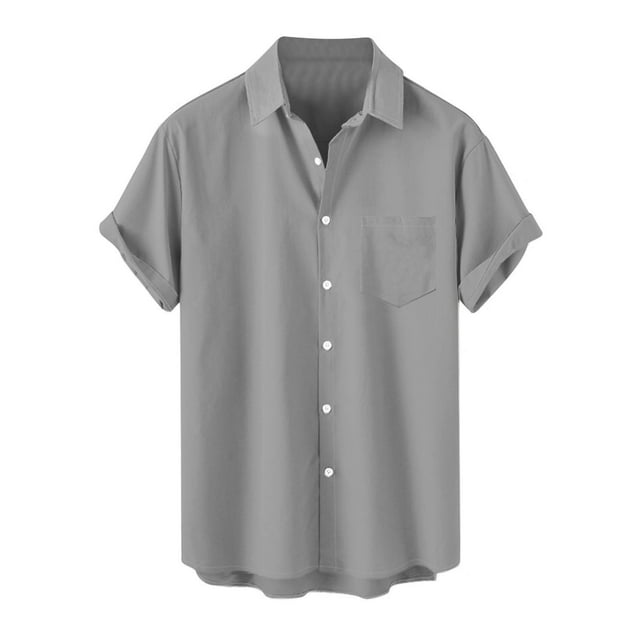 YanHoo Button Down Shirts for Men Short Sleeve Button Up Beach Shirts Solid Casual Summer T-Shirts