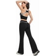 thumbnail image 5 of PISONIC Two Piece Womens Workout Set Backless Color Block Tank Tops Matching High Waist Wide Leg Leggings Gym Work Out Outfits, 5 of 7