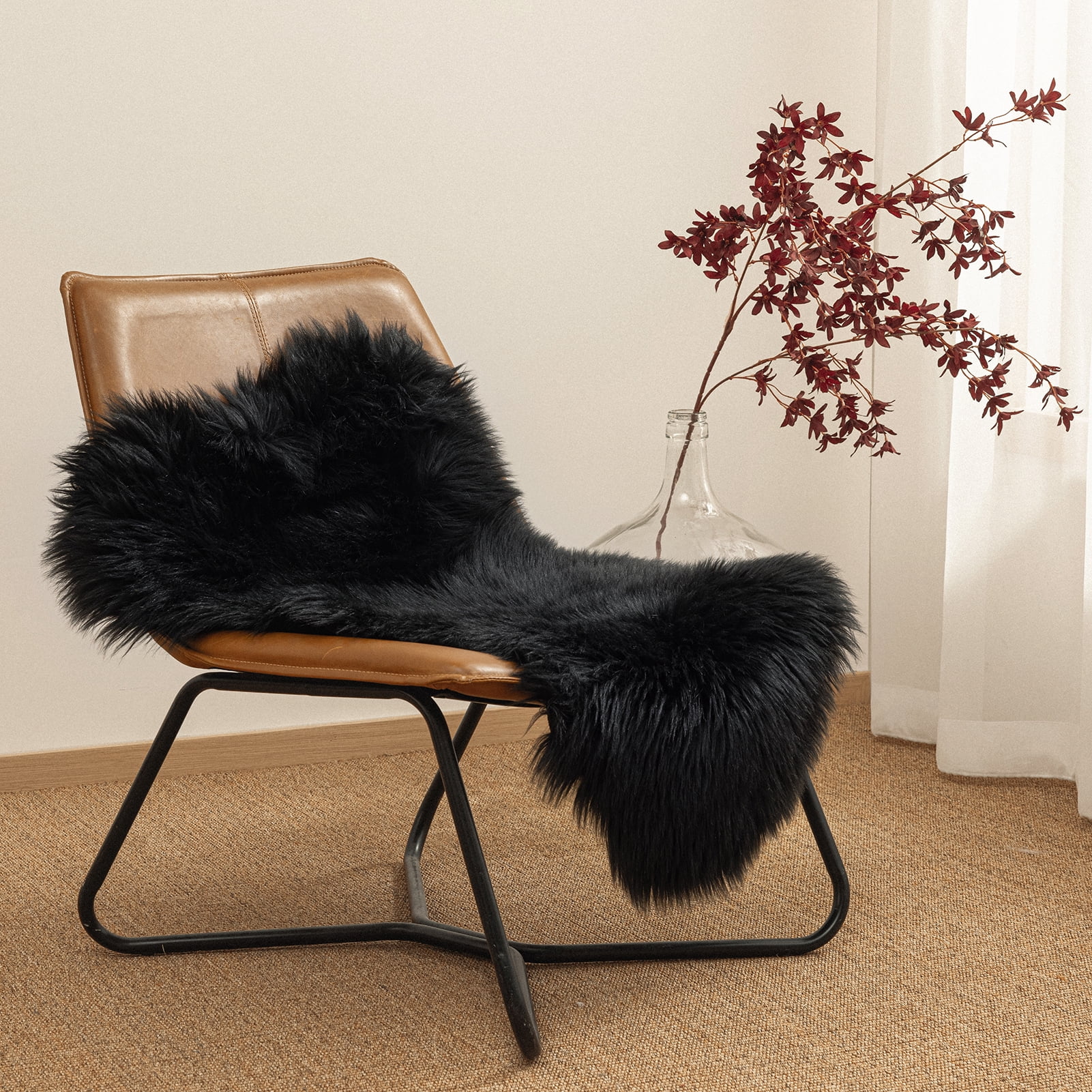 Phantoscope Faux Fur Area Rug, Fluffy Black Sheepskin Shag Carpet, Ultra Soft Machine Washable Indoor Rug, 2' x 3', for Living Room, Bedroom, Nursery & Kids Room