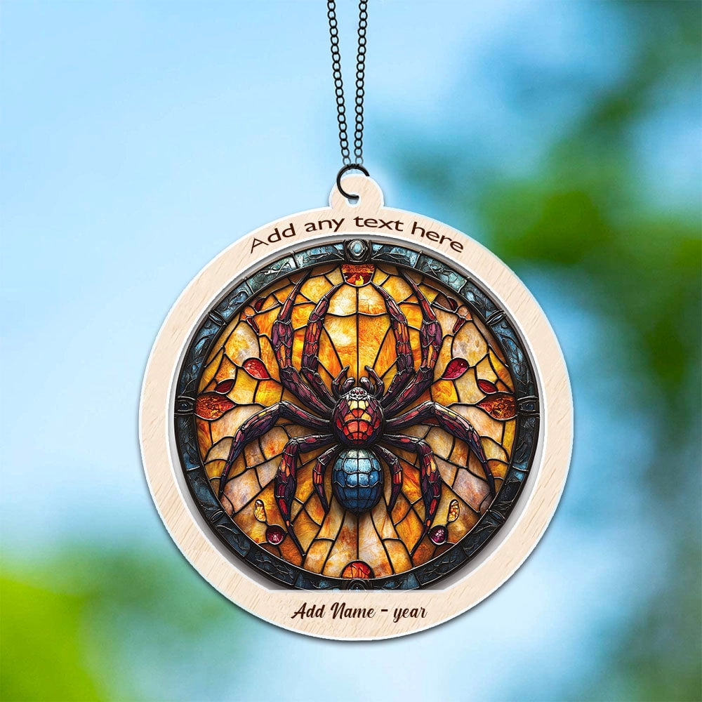 Jumping Spider Stained Glass Suncatcher Ornament – Holiday Ornament with Text for Loved Ones, Family & Friends, Christmas 2025 Decoration