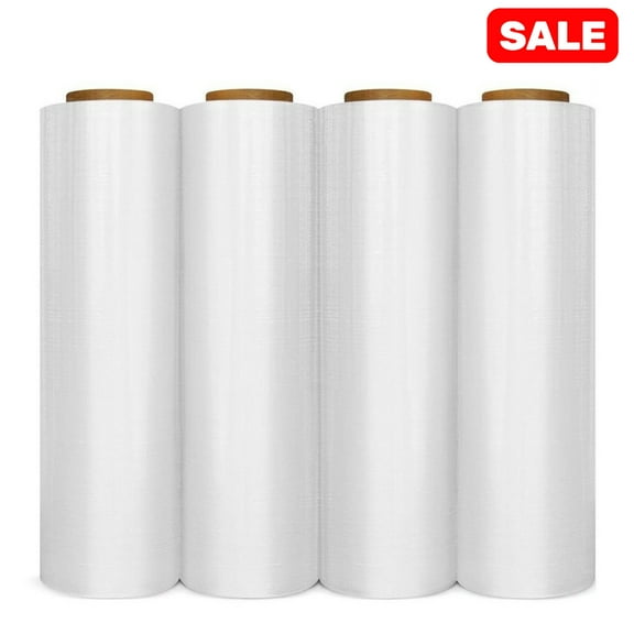 GZXS 18" x 1000' 80 Gauge Stretch Wrap Film – 4 Rolls Pallet Shrink Wrap for Moving, Packing, and Storage, Clear Hand Wrap with 3" Core