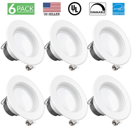 Sunco Lighting 6 Pack 4 Inch Baffle Recessed Retrofit Kit LED Light Fixture, 11W (40W Replacement), 5000K Kelvin Daylight, 660 Lumen, Dimmable, Quick/Easy Can Install, Wet