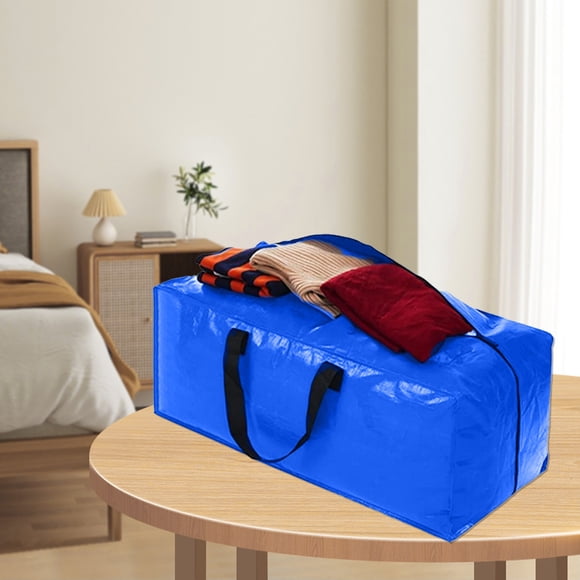 Transparent Woven Storage Bags - Large Capacity Moving & Packing organizer Reusable Plastic Tote with Double Zipper Durable, Blue, JKODE