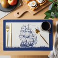 thumbnail image 2 of Nautical Sailboat Placemats Set of 12, Navy Blue Ocean Seagull Waves Ship Placemats for Dining Table, Place Mats for Kitchen Tabletop, Waterproof Wipeable Dining Table Mats Set, 2 of 9