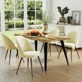 thumbnail image 3 of Homy Casa 5-Piece Dining Set, Walnut Wooden Kitchen Table with 4 Upholstered High-Back Beige Fabric Dining Chairs, Contemporary Live Edge Design, 3 of 10