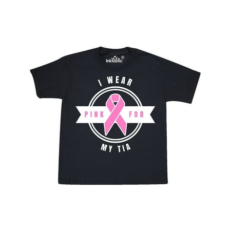 - I Wear Pink For Tia Badge Breast Cancer Awareness Youth T-Shirt