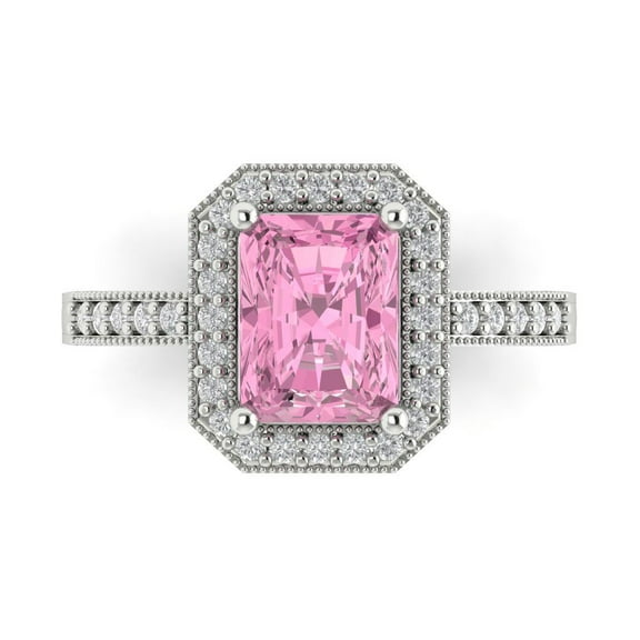 Halo Engagement Ring for Women - 2.78ct Simulated Pink Diamond in 14K White Gold Promise Ring