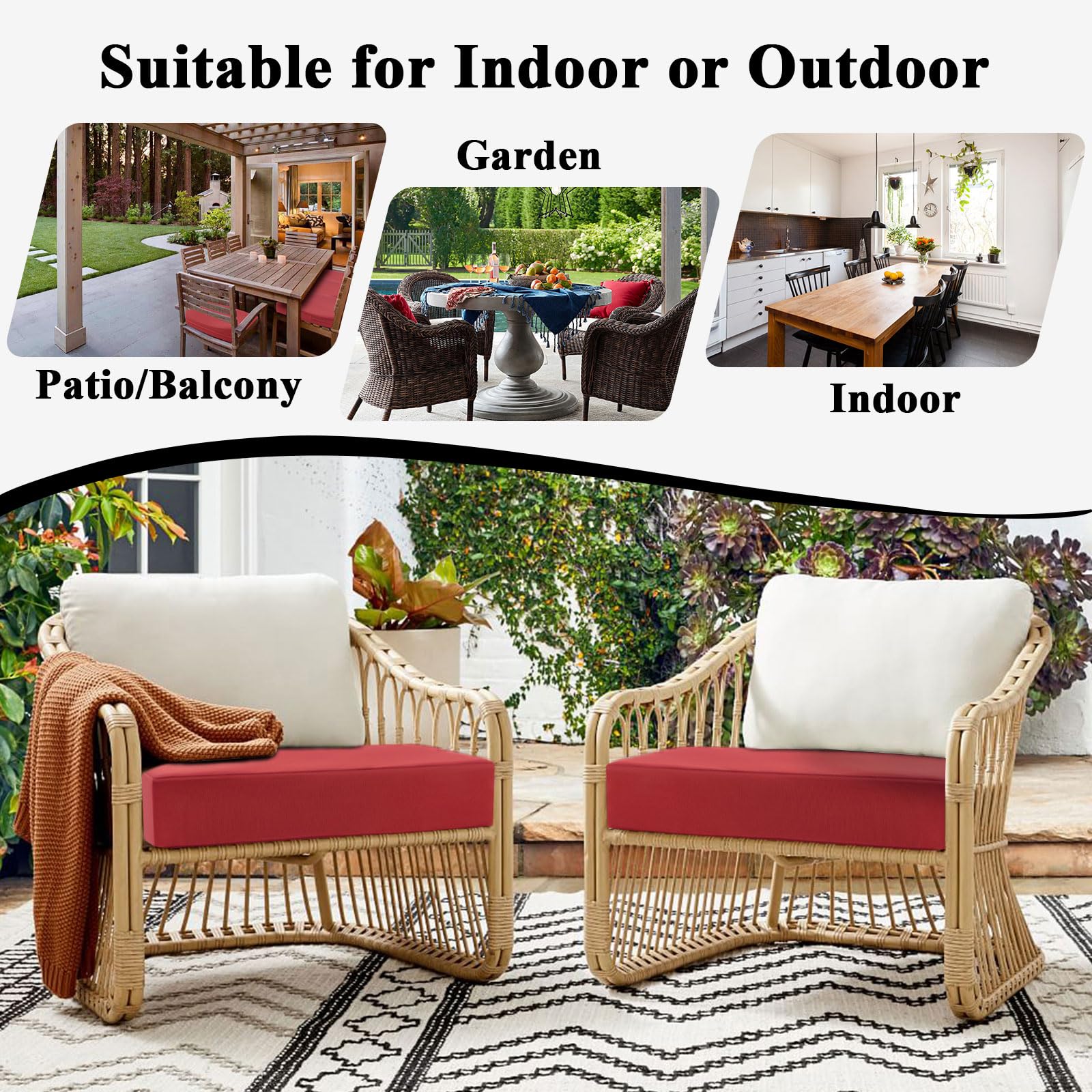 Outdoor Chair Cushions for Patio Furniture, Waterproof Patio Chair Cushions Set of 2, Indoor/Outdoor Round Corner Chair Seat Cushion with Ties, 18"x18"x3", Blue