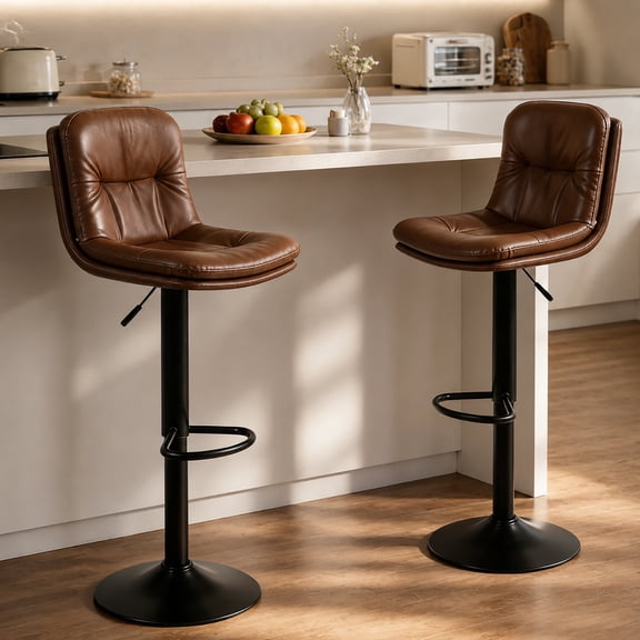 Walktory Bar Stools Set of 2, Swivel Adjustable Counter Height Chairs Brown