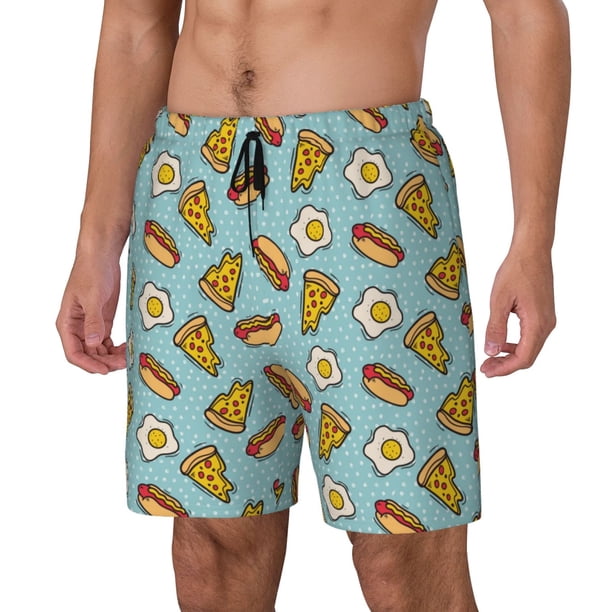 Balery Hot Dog Pizza Bañador para hombre, shorts de playa de secado rápido con entrepierna y forro de compresión-X-Large