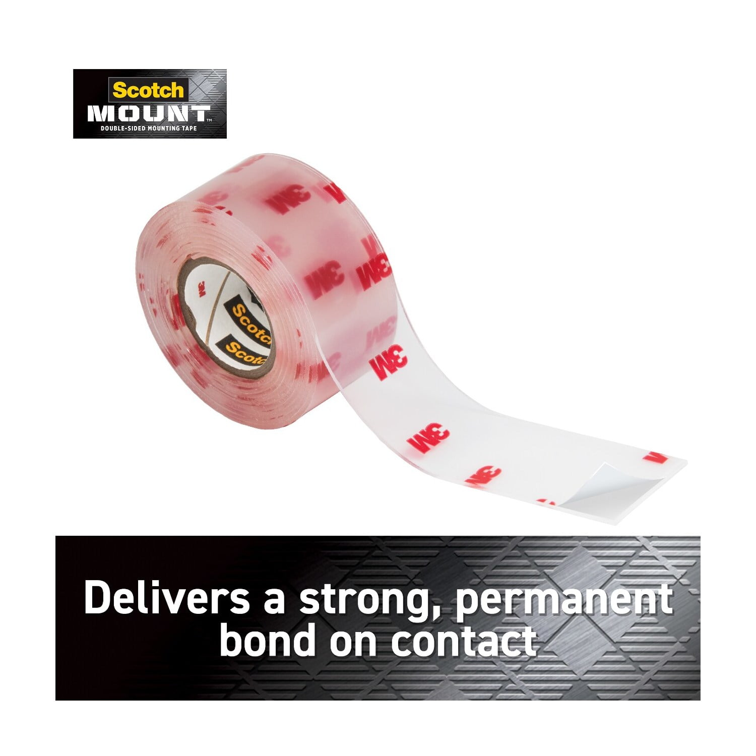 Scotch-Mount Double-Sided Mounting Tape, Clear, 1 in x 60 in, Holds 15 lbs, 3 Rolls