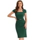 thumbnail image 1 of Vestido tubo de cuello cuadrado con cinturón y mangas casquillo vintage para mujer Verde Oscuro M, 1 of 6