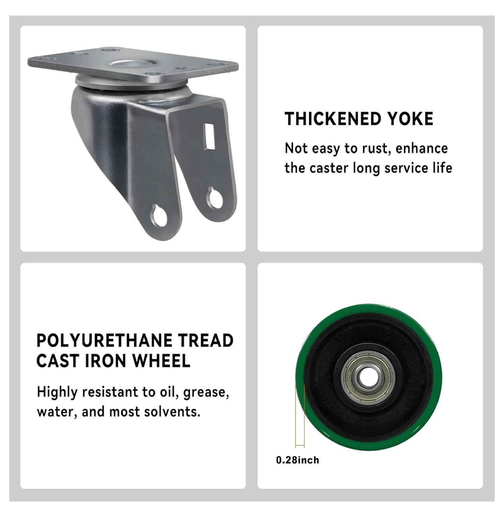 Caster Wheels, 3" Heavy Duty Industrial Casters Set of 4 with Load 1400lbs Capacity, Polyurethane Wheels for Cart Furniture(2 Swivel & 2 Rigid)