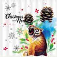 thumbnail image 1 of Festive Winter Tiger Shower Curtain with Holly & Christmas Banner, 1 of 5