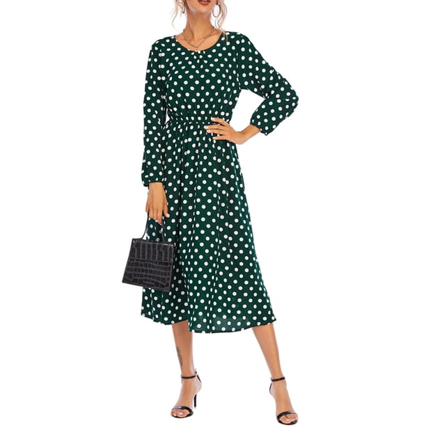 SAYOO Vestido de primavera femenino con estampado de punto y cuello redondo de manga larga vestido Midi SAYOO moda