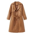 thumbnail image 4 of SWSMCLT Women's Vegan Leather Trench Coat Fall Single Breasted Outerwear Winter Slim Fit Long Coats Fashion Thick Knee Length Jackets Soft Umber 6, 4 of 5