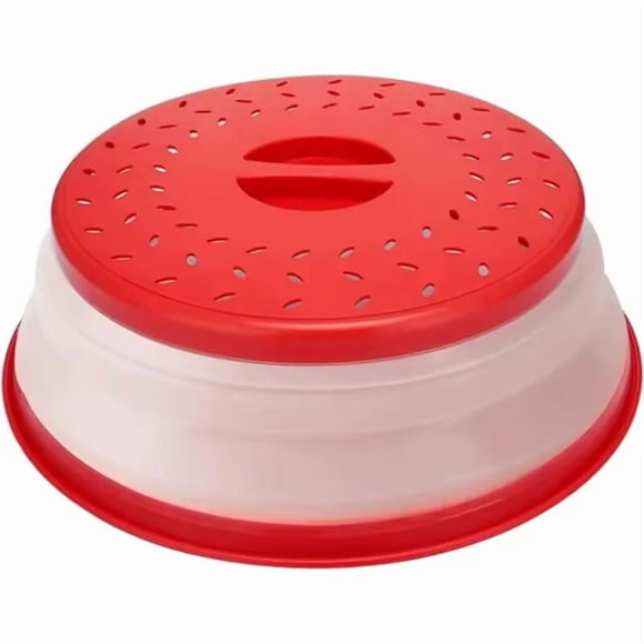 Tapa de microondas plegable con ventilación para alimentos, protector contra salpicaduras de microondas, cesta escurridora de frutas, gris