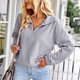 thumbnail image 5 of Tops de jersey de color liso con cremallera y cuello en V de manga larga informales a la moda para mujer Pompotops FGAJ16085, 5 of 9