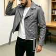 thumbnail image 2 of Lightweight Short Faux Leather Biker Jacket Men - Punk Gothic Coat Classic Rock Streetwear Belted Jacket No Hood Moto Jacket Outerwear Dark Gray, 2 of 7