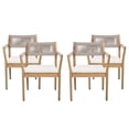thumbnail image 3 of Christopher Knight Home Wood Outdoor Dining Chair with Cushion, Woven Rope Design, Teak+Cream, Set of 4, 3 of 12