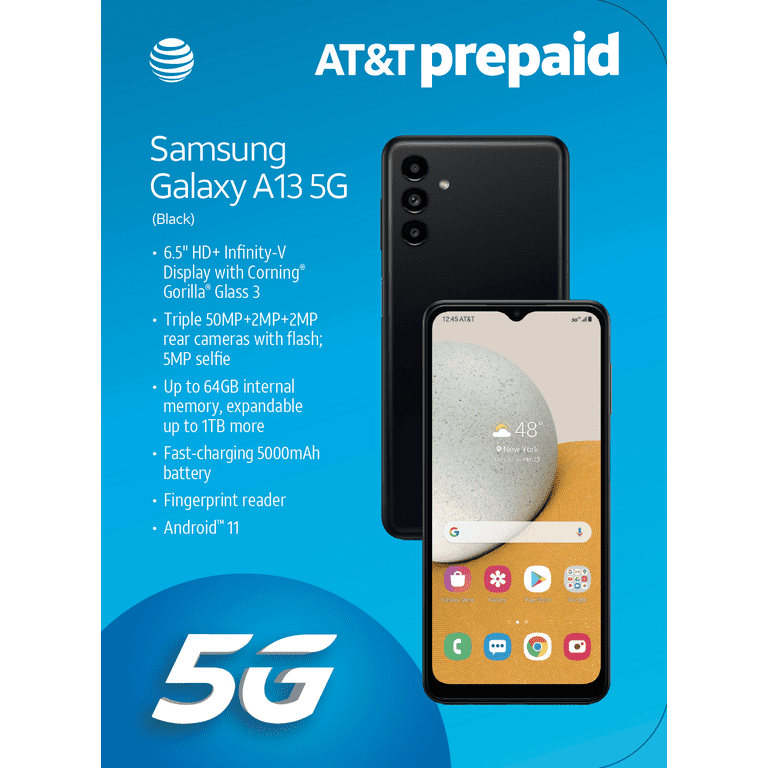 AT&T Samsung A13 5G, 64GB, Black -Prepaid Smartphone - Walmart.com