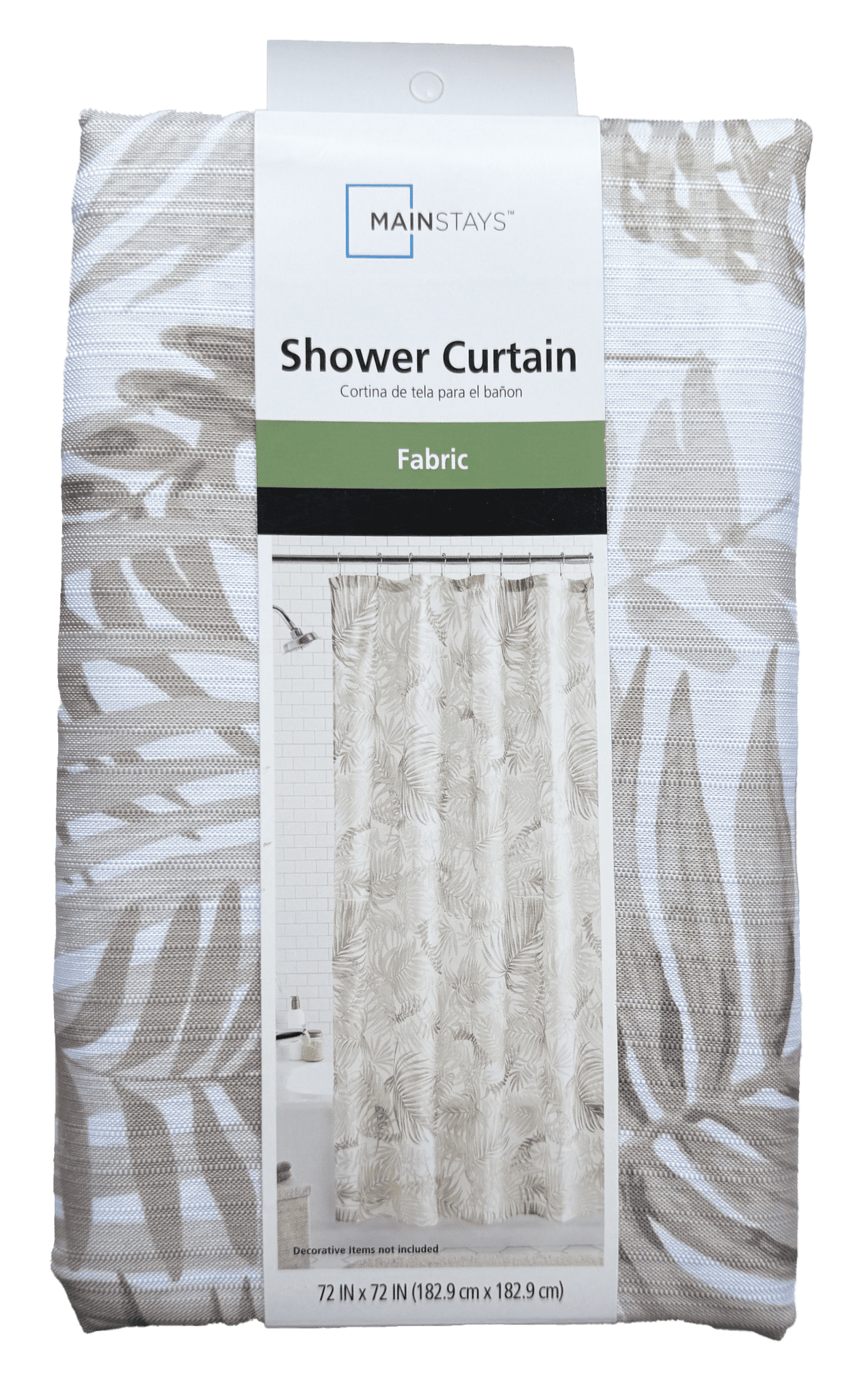 Palm Printed Ribbed Textured Shower Curtain + Medium Weight Liner
