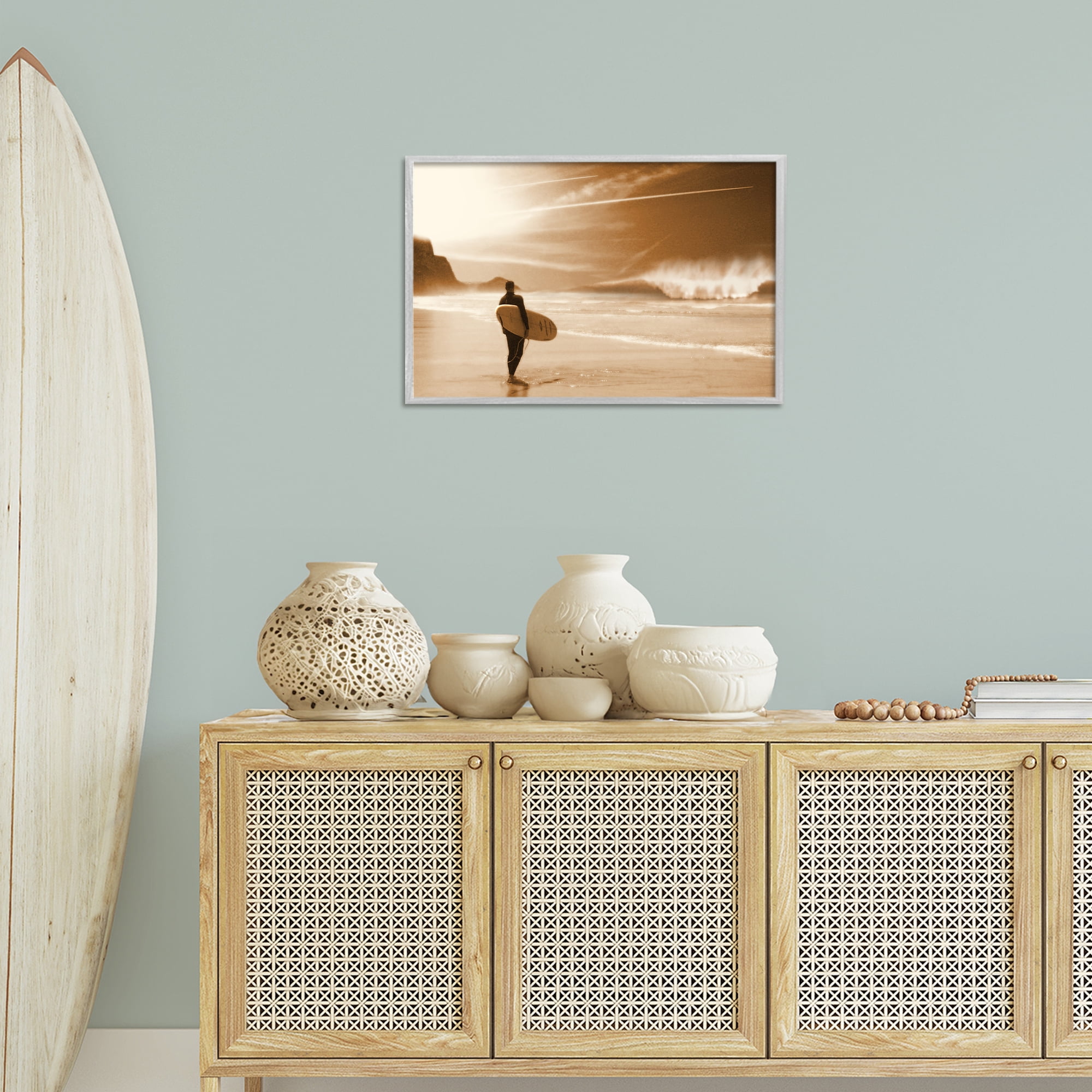 Stupell Industries Out Of The Sun Surfer Coastal Photography Gray Framed Art Print Wall Art, 24 x 16