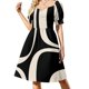 thumbnail image 4 of Vestido de manga corta con estampado minimalista abstracto retro en negro y crema almendra, estilo coreano, elegante, para mujer., 4 of 8