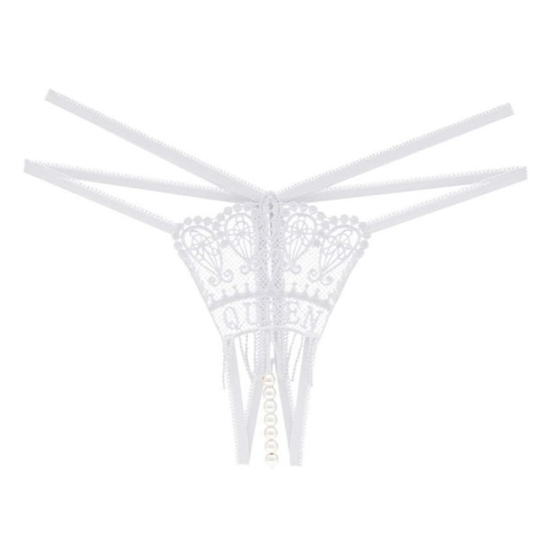 Gibobby Ropa interior de encaje sexy Mujeres Transparente Sexy Hot Open File Low Rise Lace Pearl Hollow Tanga(Blanco,Talla única)